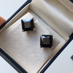Shiny Black Onyx Like Square Stud Earrings